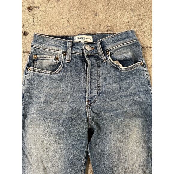 Re/Done Women's Size 24 Button Fly High Rise Ankle Crop‎ Jeans Worn Indigo - Picture 3 of 6